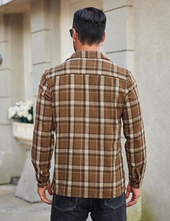 COOFANDY Men's Flannel Shirts Casual Button Down Plaid Shirt Jacket Long Sleeve Fleece Shacket