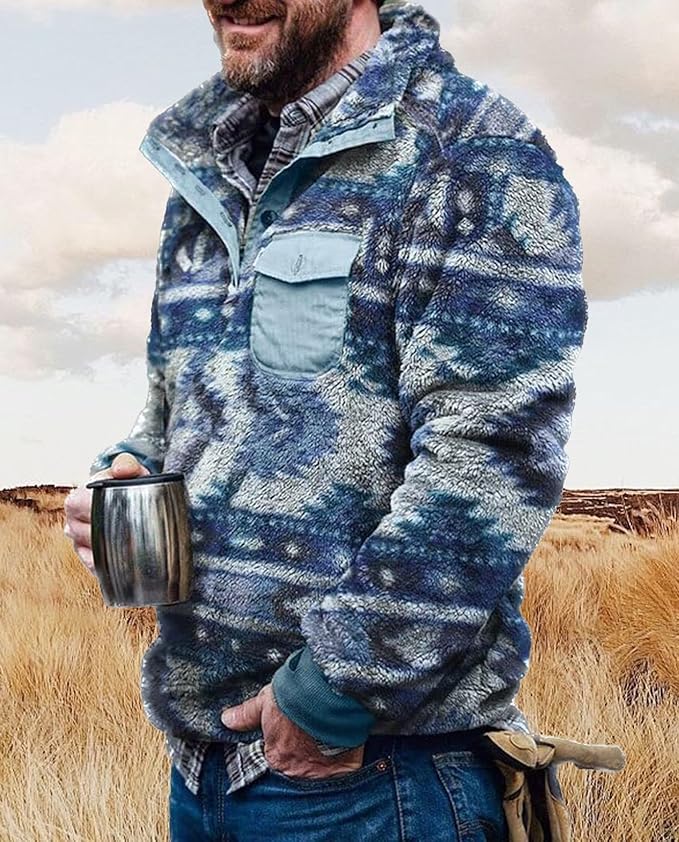 Western Sweatshirts for Men Aztec Fleece Pullover Sweatshirts Mens Vintage Print Fuzzy Sweatshirt