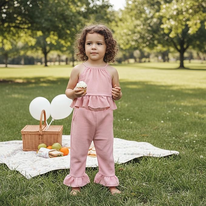 Toddler Girl Outfits Sleeveless Top Bell Bottoms Set Baby Girls Ruffle T Shirt Flare Pants Spring Summer Clothes