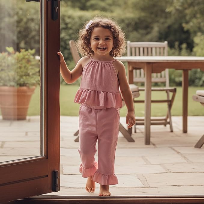 Toddler Girl Outfits Sleeveless Top Bell Bottoms Set Baby Girls Ruffle T Shirt Flare Pants Spring Summer Clothes