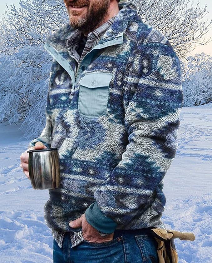 Western Sweatshirts for Men Aztec Fleece Pullover Sweatshirts Mens Vintage Print Fuzzy Sweatshirt