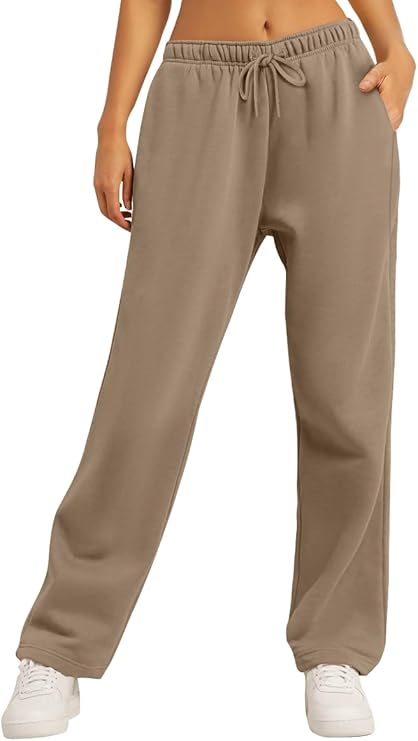 AUTOMET Women's Wide Leg Sweatpants Fleece Lined Baggy Straight Leg Lounge Pants Fall Outfits Athletic Joggers with Pockets