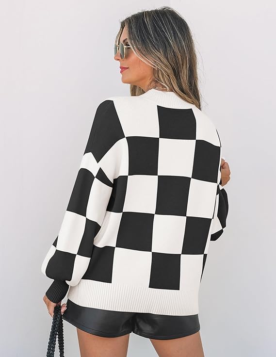 ZESICA Women's 2026 Fall Fashion Turtleneck Long Sleeve Striped Ribbed Knit Loose Pullover Sweater Tops