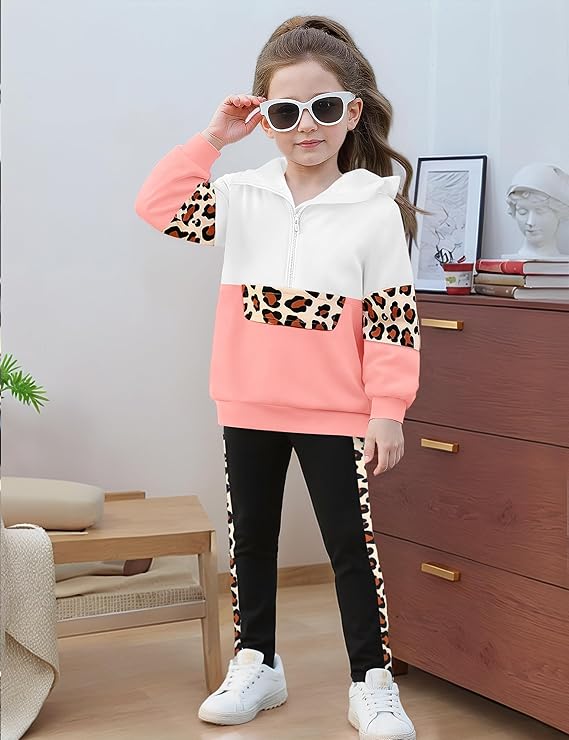Toddler Girl Clothes Camo 2 Piece Little Girls Clothes Half Zip Up Hoodies Color Block Outfits Sweatshirt Pant Sets