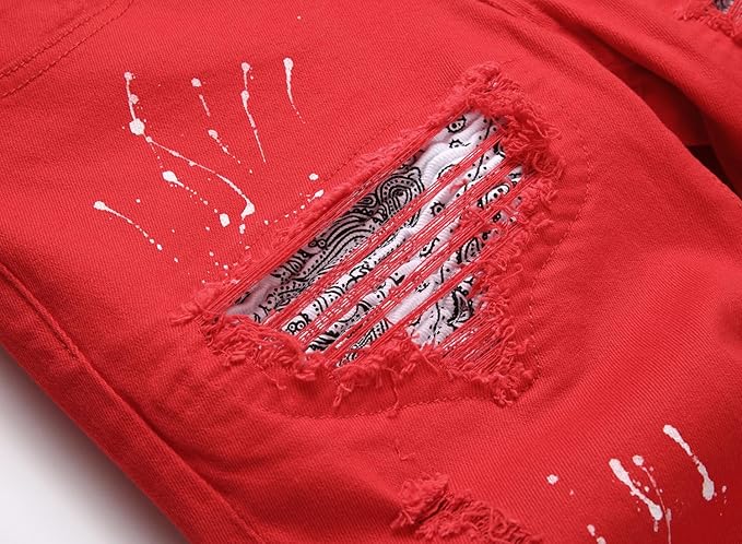 OIIIO Men's Patch Ripped Stretch Regular Fit Jean