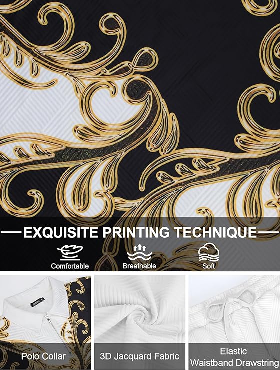 UOUA Mens Summer Track Suits 2 Piece Shorts Sets Short Sleeve Sweatsuit Outfits 1/4 Zip Golf Polo Splicing Striped Shirts