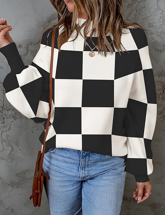 ZESICA Women's 2026 Fall Fashion Turtleneck Long Sleeve Striped Ribbed Knit Loose Pullover Sweater Tops