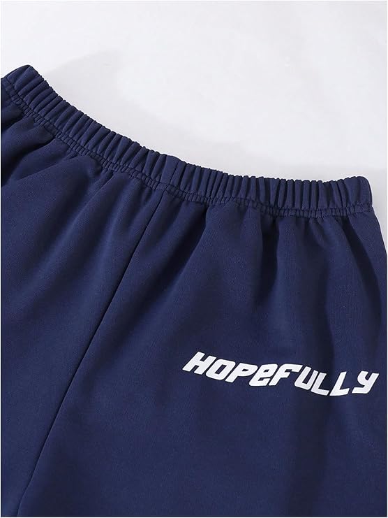 Girl's 2 Piece Outfits Letter Graphic Color Block Sweatshirts and Wide Leg Pants