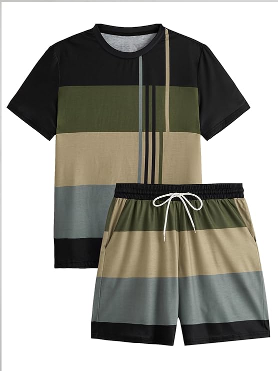 GORGLITTER Men's 2 Piece Outfits Short Sets Short Sleeve T Shirt and Track Shorts Set