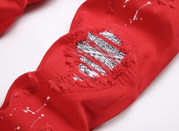 OIIIO Men's Patch Ripped Stretch Regular Fit Jean