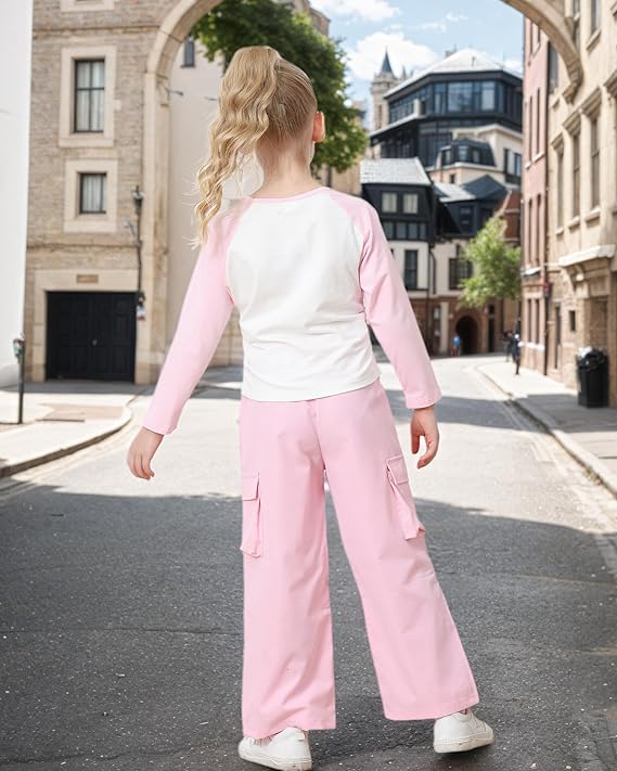 Kucnuzki Toddler Kids Girl Clothes Long Sleeve Shirt Tops Baggy Jeans Cute Pants Set Baby Girl Outfit 2 Piece Clothing