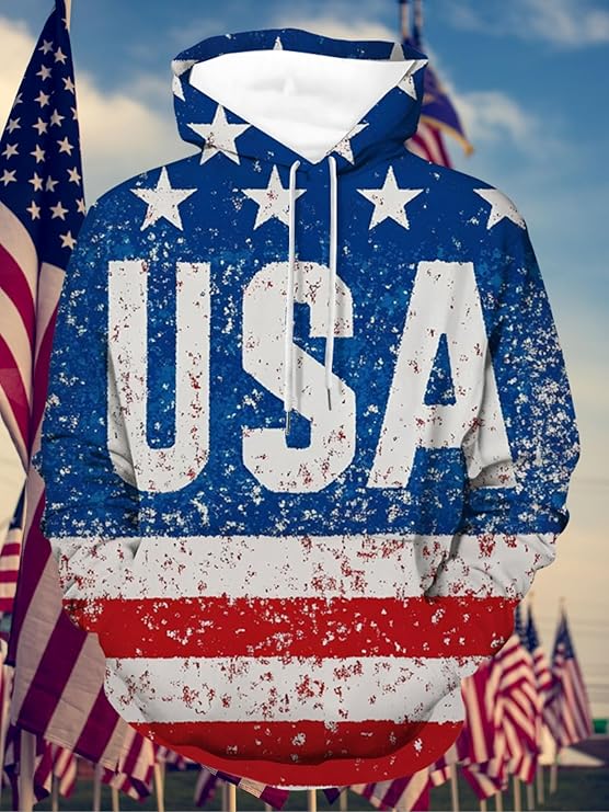 ZOCAVIA Mens American Flag Hoodies Fall Long Sleeve Hooded Sweatshirts Retro Western Cowboy Graphic Pullover Tops with Pocket