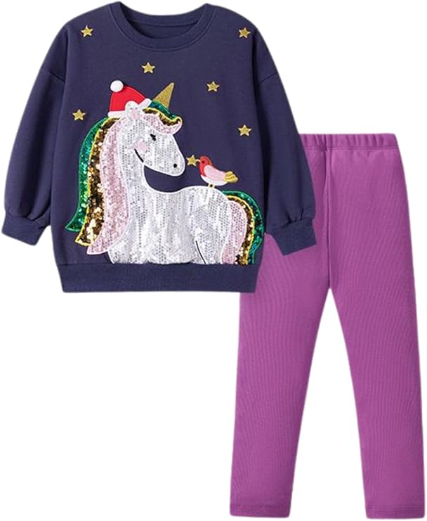 HILEELANG Toddler Girl Fall Outfits Clothing Sets Cotton Sweatshirts Leggings Pnats Clothing Playwear Sets 2pc