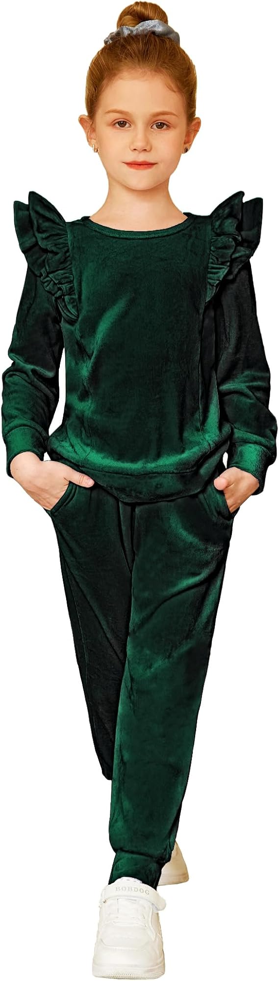 Arshiner Girls 2 Piece Outfits Velour Tracksuit Cute Clothes Sweatsuit Ruffle Pullover Sweatshirt Sweatpants Clothing Sets