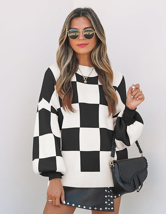 ZESICA Women's 2026 Fall Fashion Turtleneck Long Sleeve Striped Ribbed Knit Loose Pullover Sweater Tops