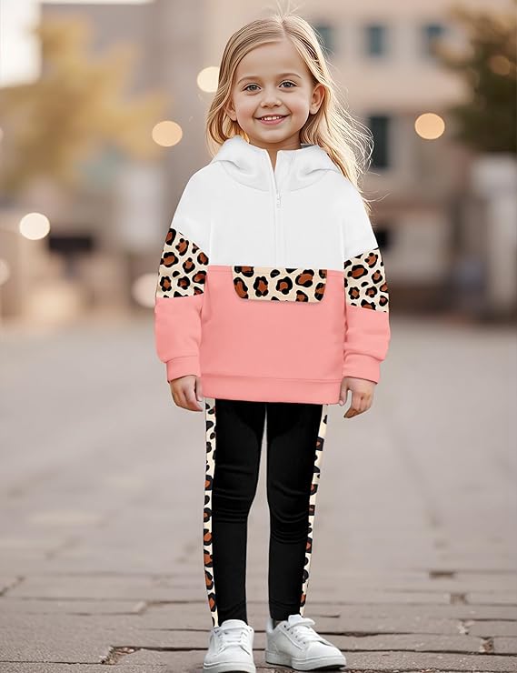 Toddler Girl Clothes Camo 2 Piece Little Girls Clothes Half Zip Up Hoodies Color Block Outfits Sweatshirt Pant Sets