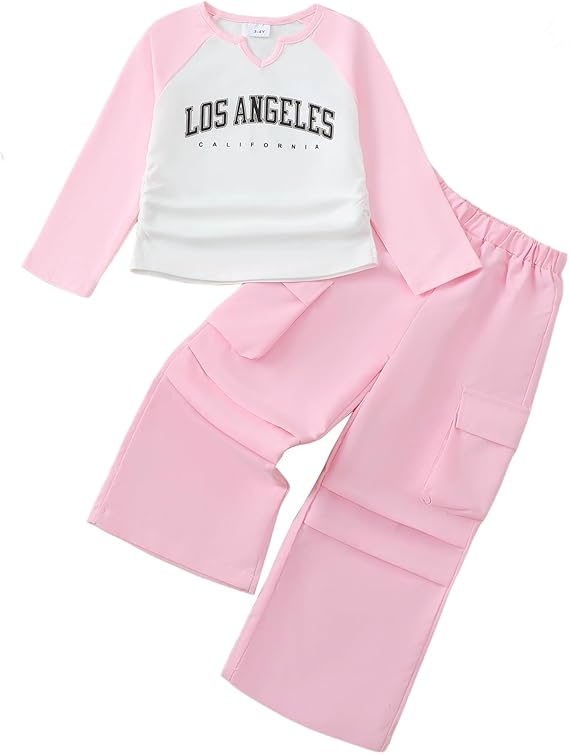 Kucnuzki Toddler Kids Girl Clothes Long Sleeve Shirt Tops Baggy Jeans Cute Pants Set Baby Girl Outfit 2 Piece Clothing