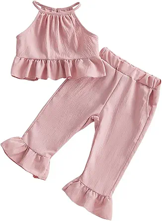 Toddler Girl Outfits Sleeveless Top Bell Bottoms Set Baby Girls Ruffle T Shirt Flare Pants Spring Summer Clothes