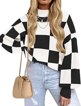 ZESICA Women's 2026 Fall Fashion Turtleneck Long Sleeve Striped Ribbed Knit Loose Pullover Sweater Tops