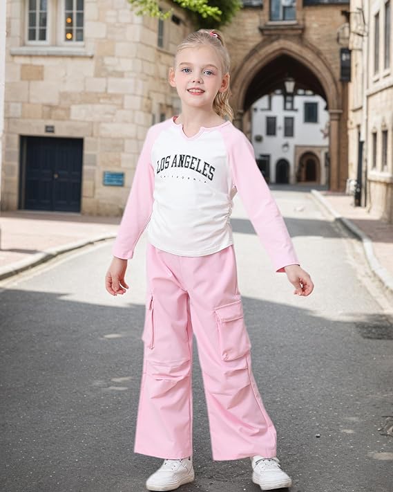 Kucnuzki Toddler Kids Girl Clothes Long Sleeve Shirt Tops Baggy Jeans Cute Pants Set Baby Girl Outfit 2 Piece Clothing