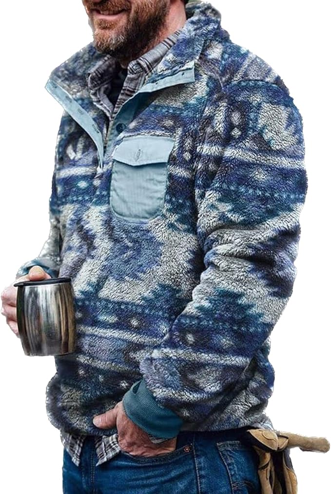 Western Sweatshirts for Men Aztec Fleece Pullover Sweatshirts Mens Vintage Print Fuzzy Sweatshirt