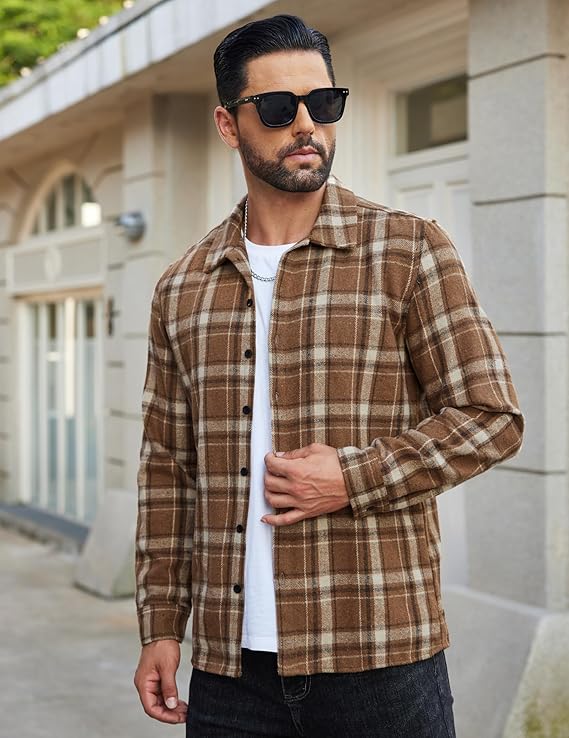 COOFANDY Men's Flannel Shirts Casual Button Down Plaid Shirt Jacket Long Sleeve Fleece Shacket
