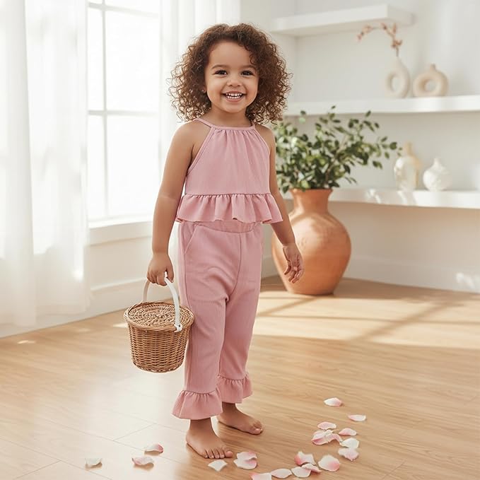Toddler Girl Outfits Sleeveless Top Bell Bottoms Set Baby Girls Ruffle T Shirt Flare Pants Spring Summer Clothes