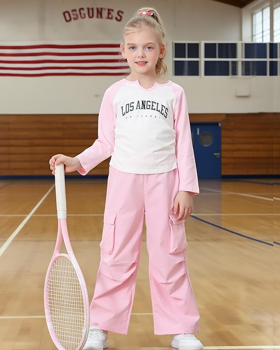 Kucnuzki Toddler Kids Girl Clothes Long Sleeve Shirt Tops Baggy Jeans Cute Pants Set Baby Girl Outfit 2 Piece Clothing