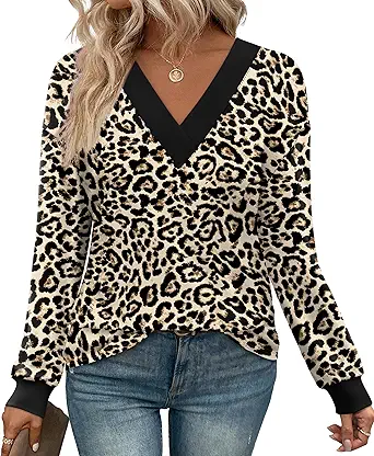 WIHOLL Long Sleeve Shirts for Women V Neck Tops Tunic Fall Winter Sweatshirts 2025 Clothes