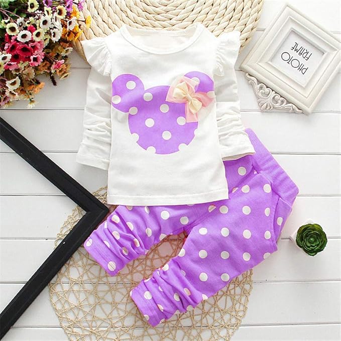 Cute Toddler Baby Girls Clothes Set Long Sleeve T-Shirt and Pants Kids 2pcs Outfits