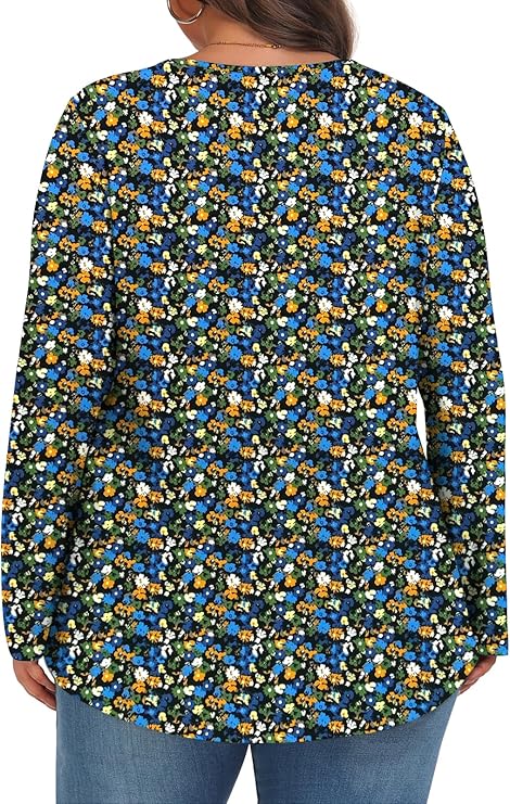 Plus Size Tops for Women Fall Long Sleeve Shirts Crew Neck Casual Loose Tunic Blouse 1X-5X