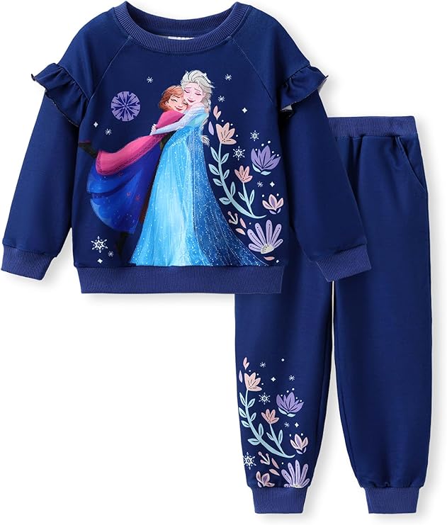 Disney Frozen Toddler Girl Outfits Long Sleeve Shirt and Pocket Pant Clothing Sets Fall Casual Pullover Dailywear