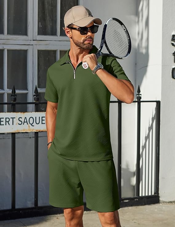 COOFANDY Mens Tracksuit Casual 2 Piece Quarter Zip Polo Shirt and Shorts Set Athletic Jogging Sports Outfits