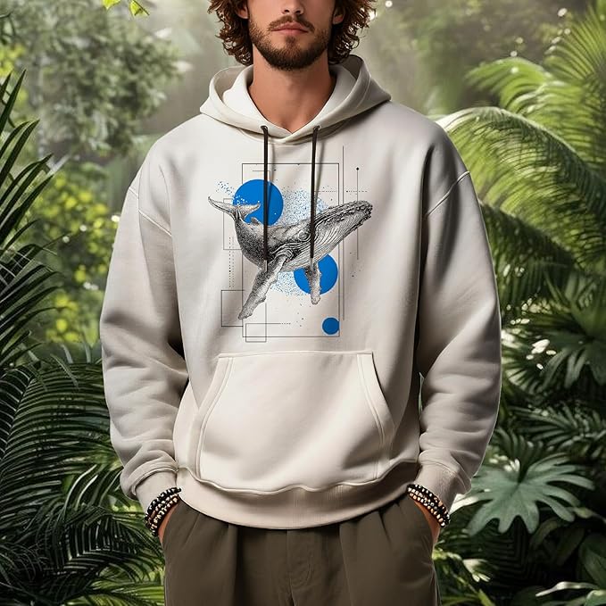 Mens Graphic Hoodies Animal Print Fleece Pullover Sweatshirts Hooded Novelty Loose Crewneck Casual Fall Clothes