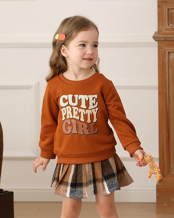 Kucnuzki Baby Girl Clothes Toddler Girl Fall Outfits Kids Winter Cute Long Sleeve T Shirt Top Plaid Mini Skirt Dress Set