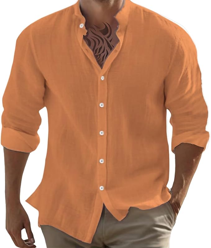Men Shirts Business Casual Vacation Fashion Soft and Comfy V Neck Long Sleeve Button Up Summer Untucked Shirt