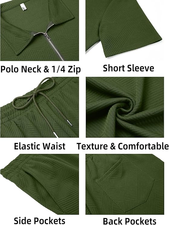 COOFANDY Mens Tracksuit Casual 2 Piece Quarter Zip Polo Shirt and Shorts Set Athletic Jogging Sports Outfits