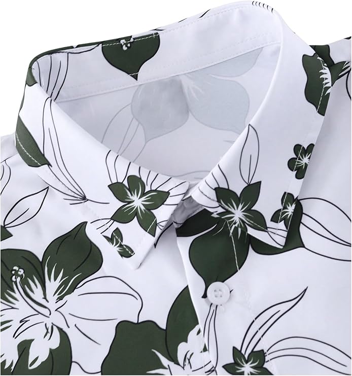 GORGLITTER Men's Vacation Beach Outfits 2 Piece Shorts Set Floral Hawaiian Button Down Shirt and Shorts