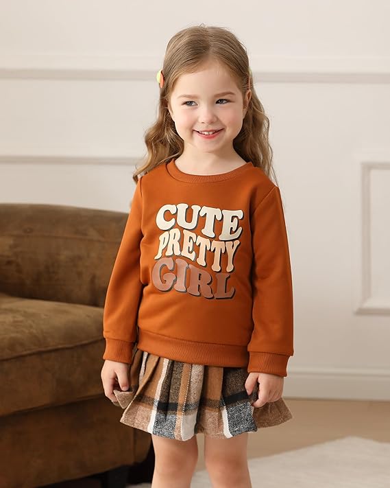 Kucnuzki Baby Girl Clothes Toddler Girl Fall Outfits Kids Winter Cute Long Sleeve T Shirt Top Plaid Mini Skirt Dress Set