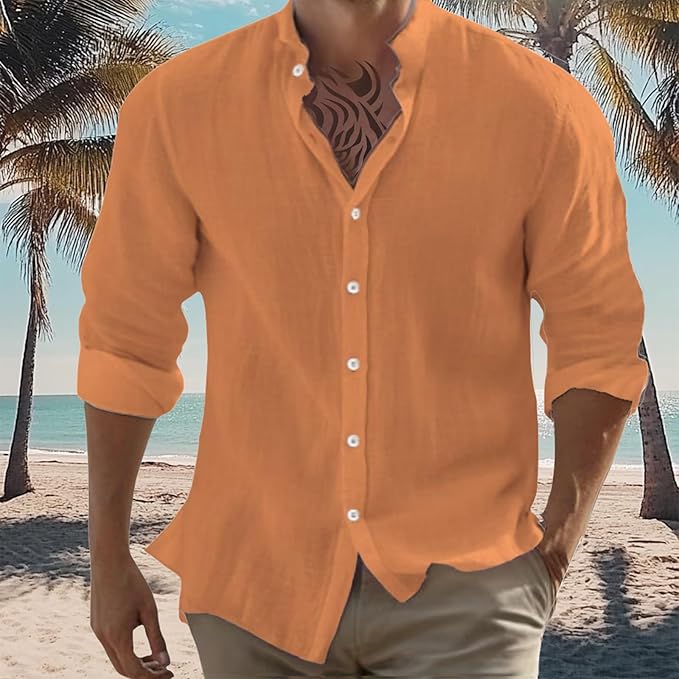 Men Shirts Business Casual Vacation Fashion Soft and Comfy V Neck Long Sleeve Button Up Summer Untucked Shirt