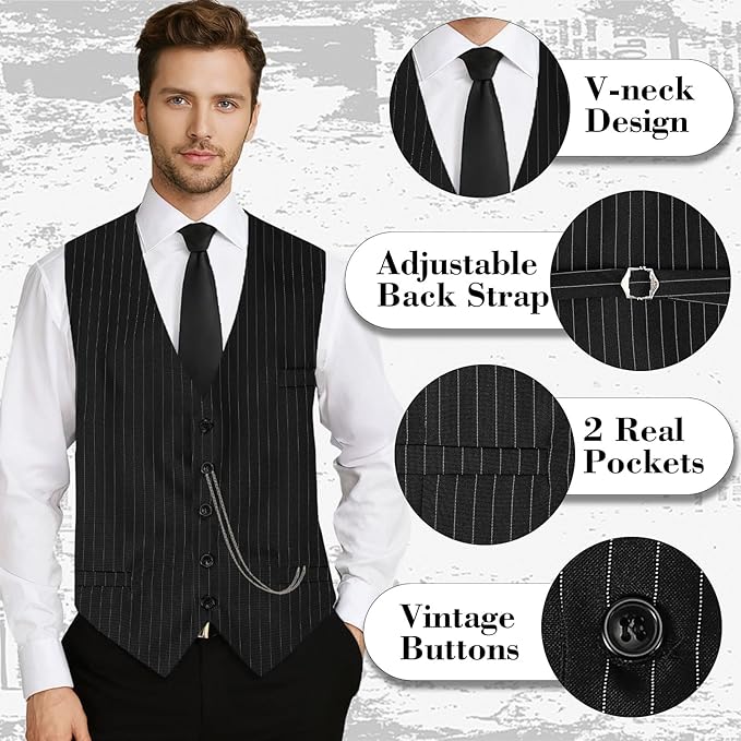 1920s Mens Costume,Roaring 20s Costumes for Men,1920S Mens Outfit Accessories with Vest Hat Pocket Watch Tie Armband