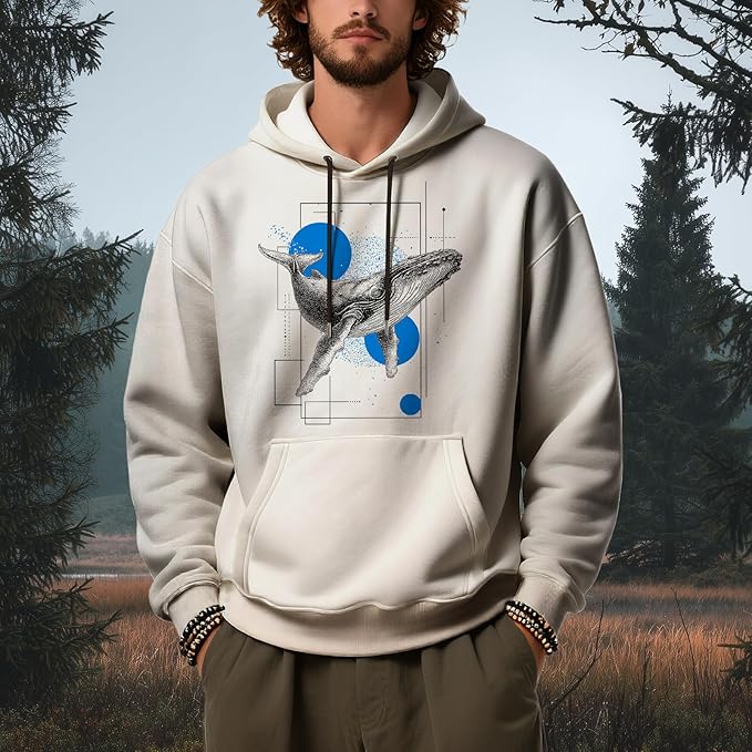 Mens Graphic Hoodies Animal Print Fleece Pullover Sweatshirts Hooded Novelty Loose Crewneck Casual Fall Clothes