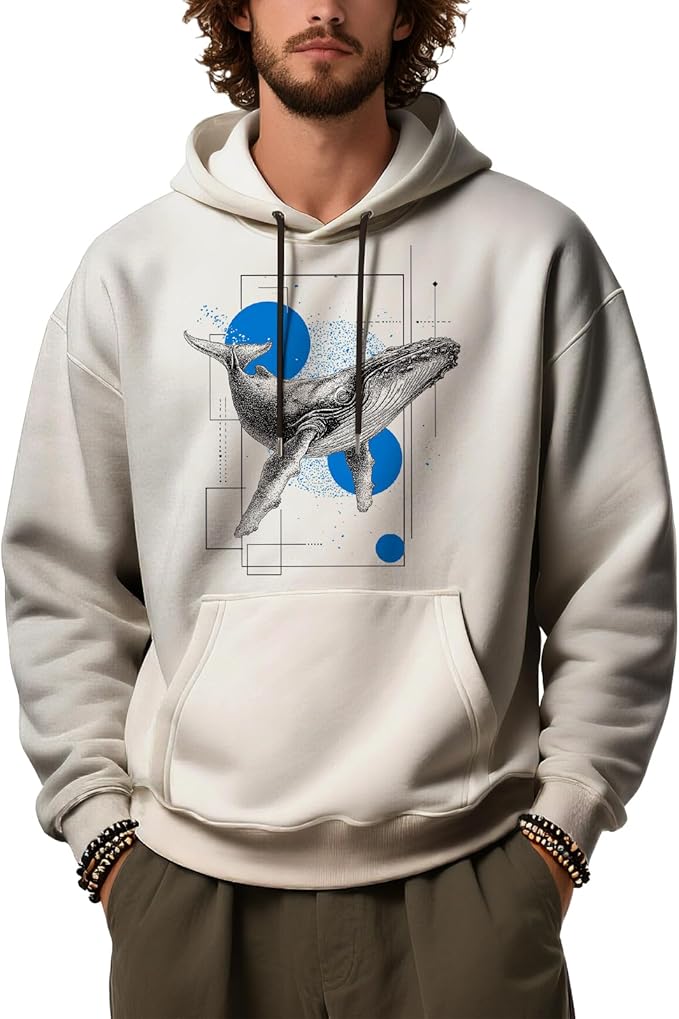 Mens Graphic Hoodies Animal Print Fleece Pullover Sweatshirts Hooded Novelty Loose Crewneck Casual Fall Clothes