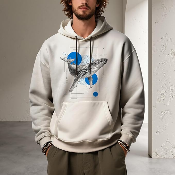 Mens Graphic Hoodies Animal Print Fleece Pullover Sweatshirts Hooded Novelty Loose Crewneck Casual Fall Clothes