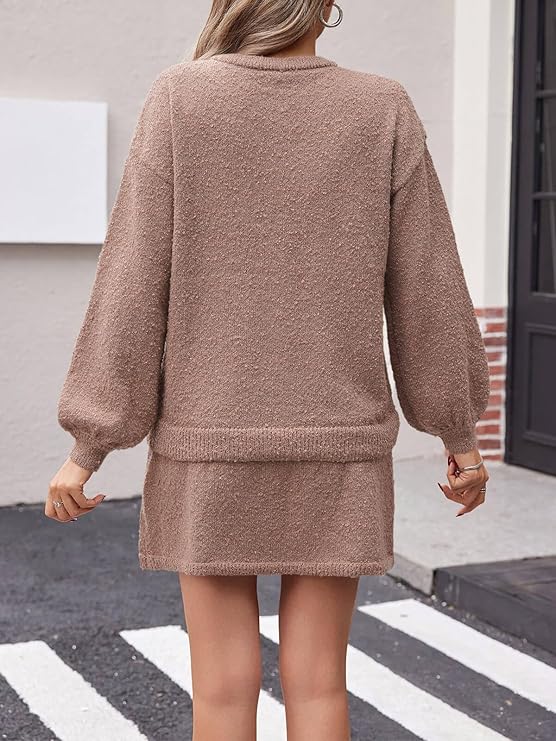 Tankaneo 2 Piece Sweater Sets for Women Long Sleeve Cardigan Outfits Mini Skirts Knit Matching Lounge Set