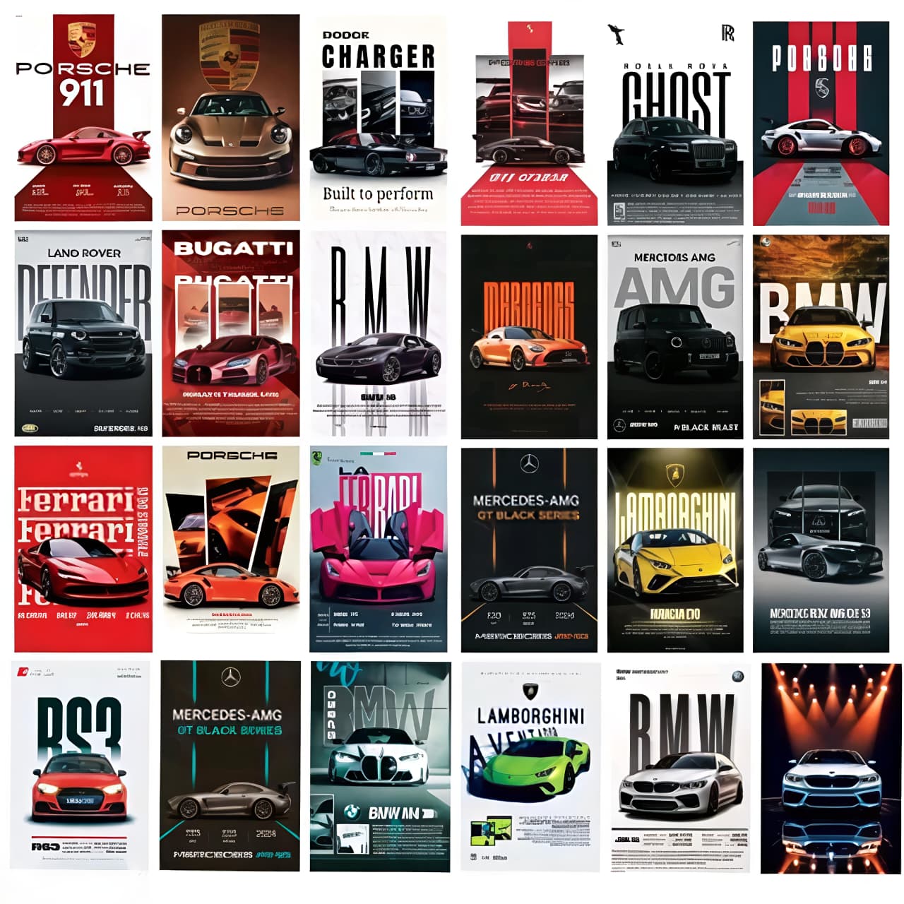 Set of 27 Aesthetic Cars Posters | Car Wall Collage Kit In Postcard Size For You | (4×6inch) Car Aesthetic Posters For Room Decoration | HD Poster Of Thick Paper.