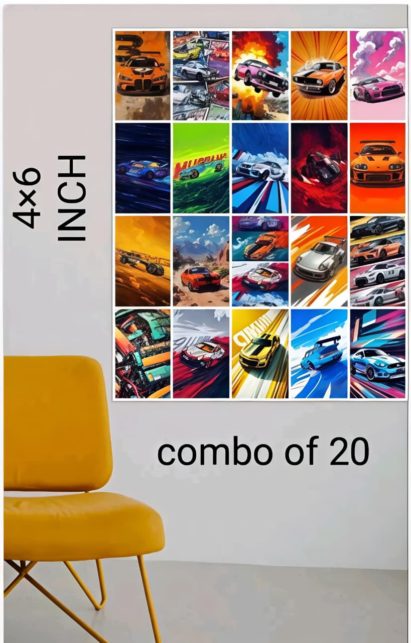 Aesthetic car poster card combo of 20 size A6 best hight digital print