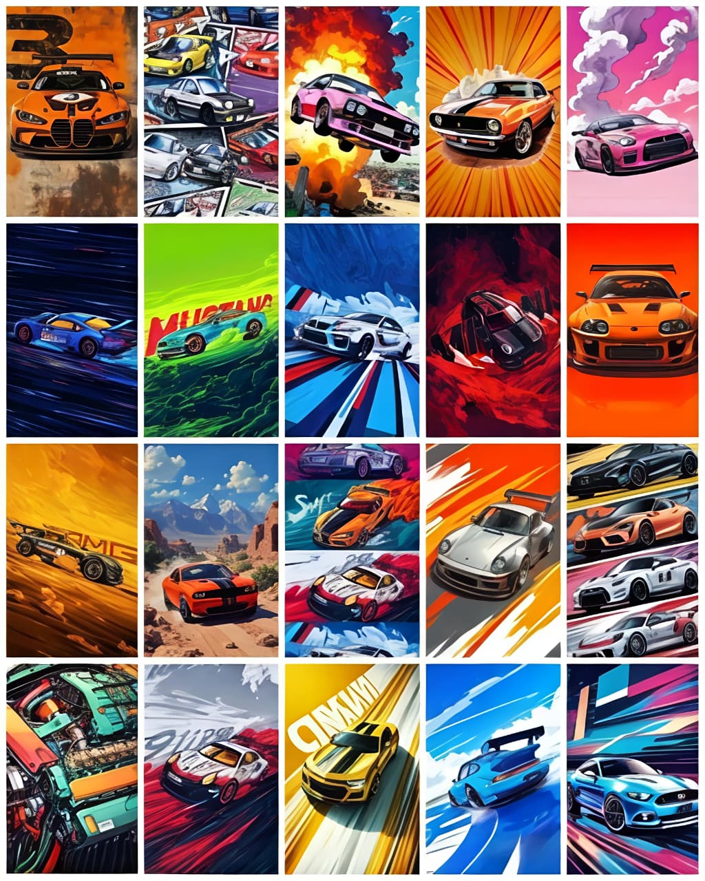 Aesthetic car poster card combo of 20 size A6 best hight digital print