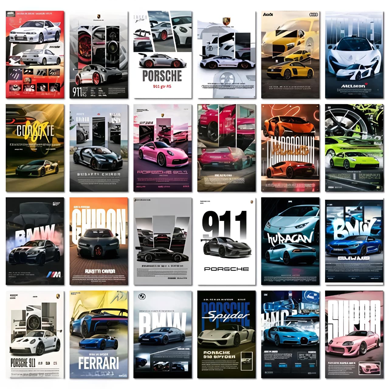 Aesthetic Porsche Car Wall Collage Kit || 24pcs (4×6inch) car Aesthetic Posters For Room Decoration.