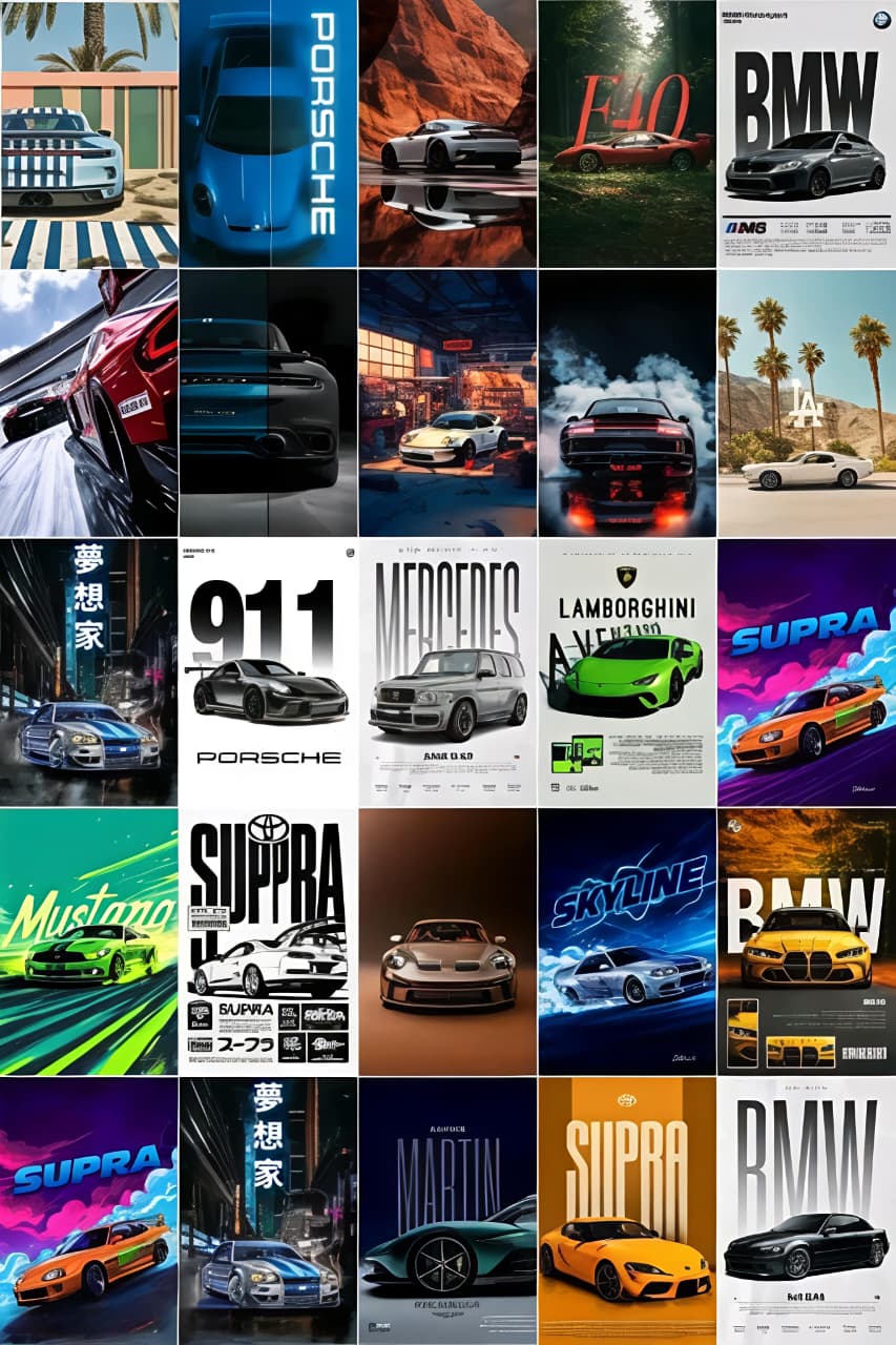 Aesthetic car poster card combo of 25 size A6